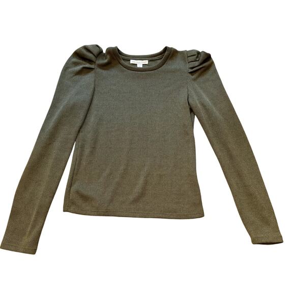 Chelsea & Violet Olive Long Sleeve Puff Shoulder Top Women's Size Medium - Picture 1 of 5
